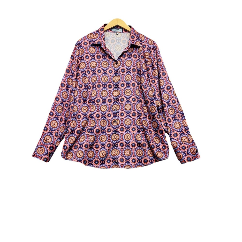 Hawes & Curtis Button Shirt Womens UK 20 Fitted Multicolor Paisley Satin Retro